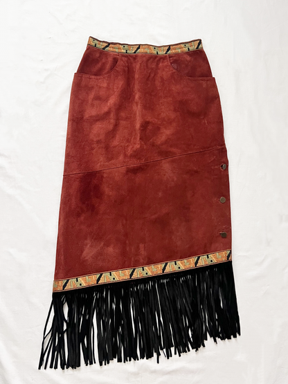 70s suede fringe skirt, Size S