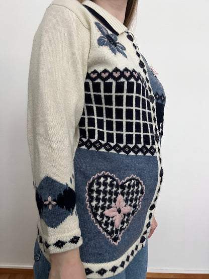 90s patchwork cardigan, Size S-M