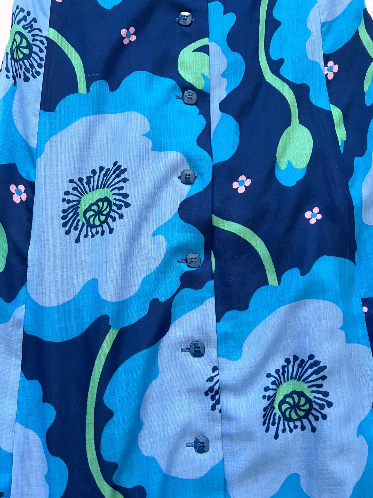 70s blue floral dress, Size XS-S