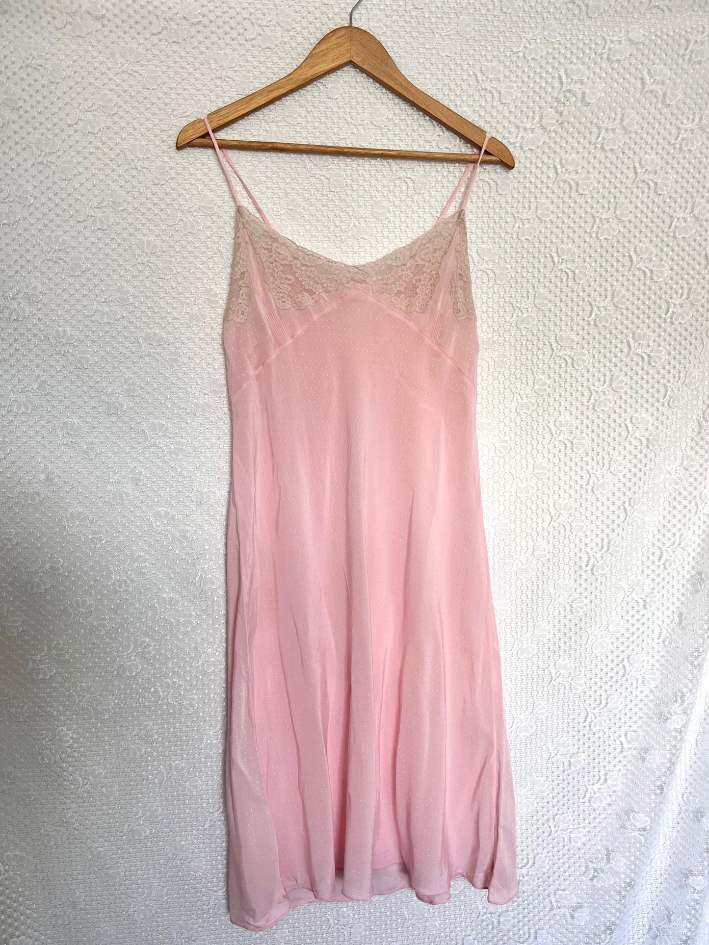 40s pink floral lace nightgown, Size L