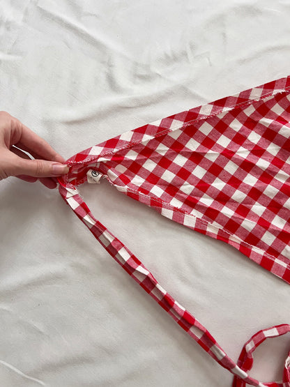 70s gingham open back halter neck and skirt set, Size S
