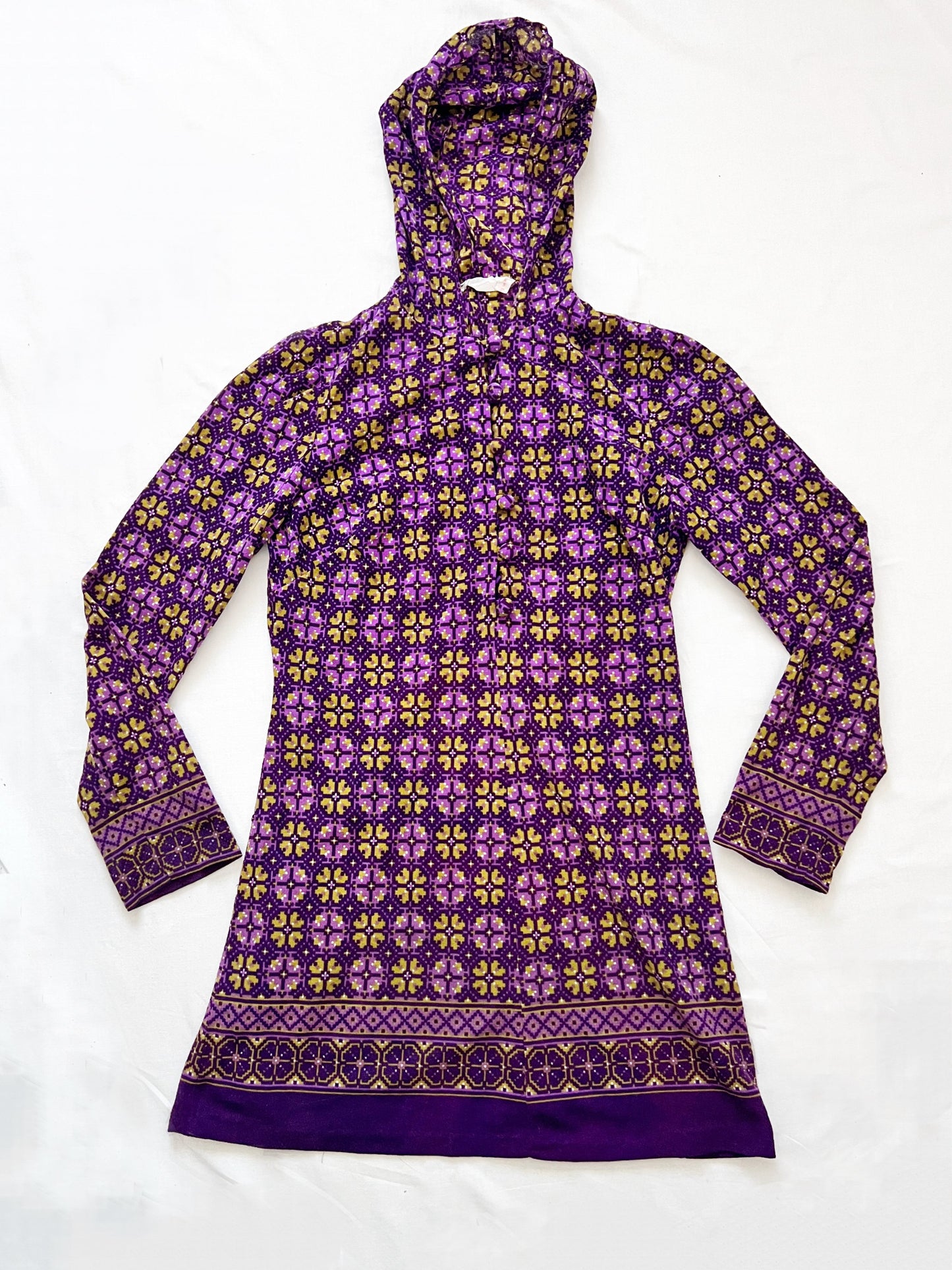 60s purple hooded mini dress, Size XS-S