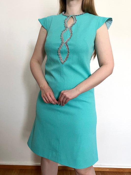 70s turquoise and silver dress, Size S