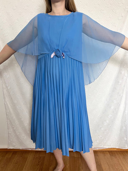 70s blue cape dress, Size L