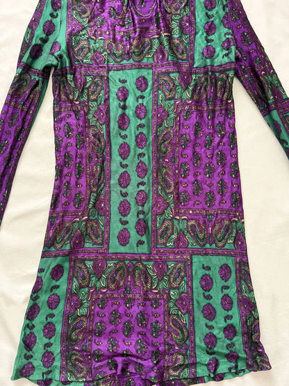 60s green and purple paisley top, Size XS