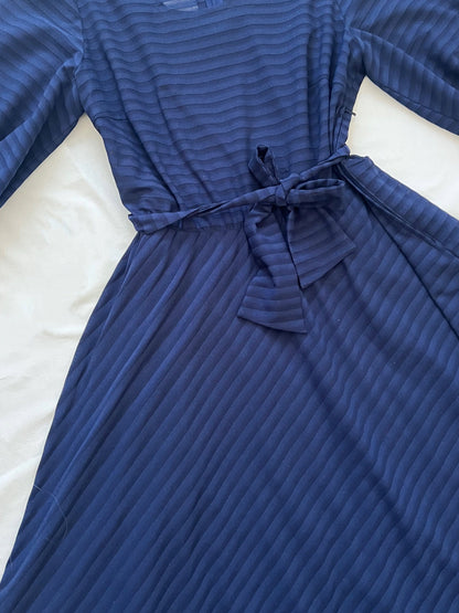 70s navy blue stripes dress, Size L