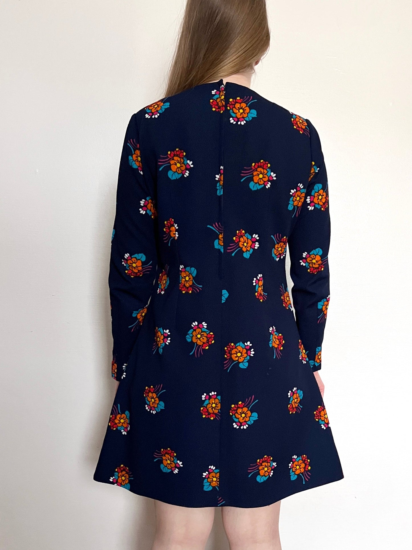 60s blue flower dress, Size M