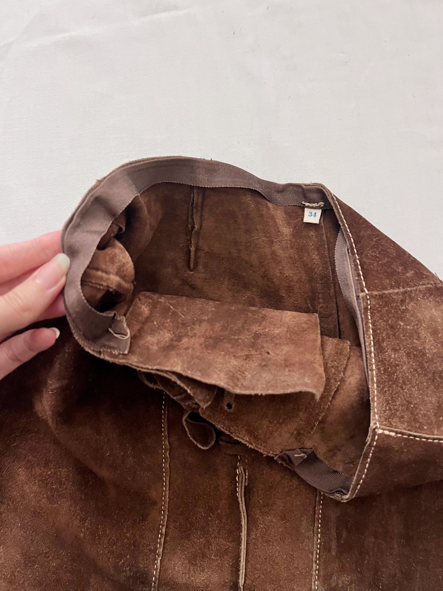 70s brown suede lace up skirt, Size XS