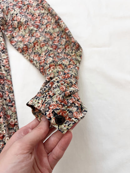 70s floral and black velvet dress, Size XS-M