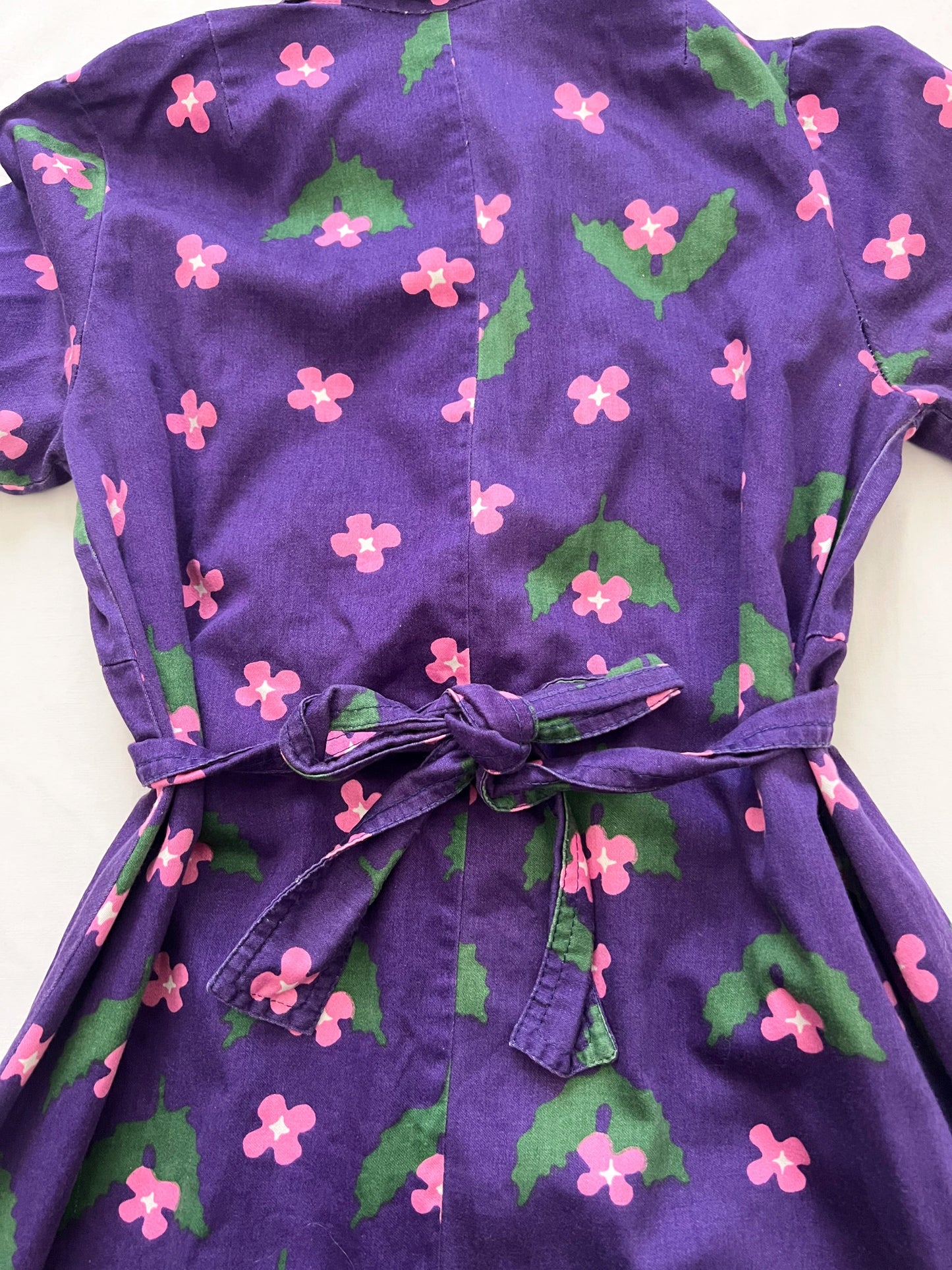 70s purple floral cotton, dress, Size XS-S