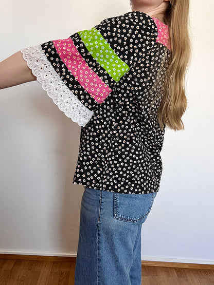 70s Pia & Paula cotton floral top, Size S