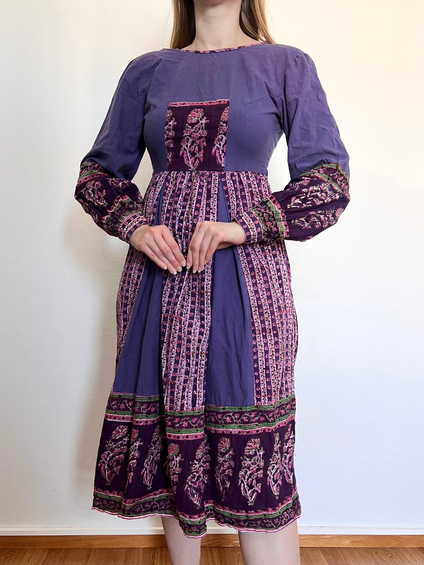 70s purple cotton dress, Size S