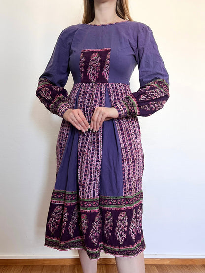70s purple cotton dress, Size S