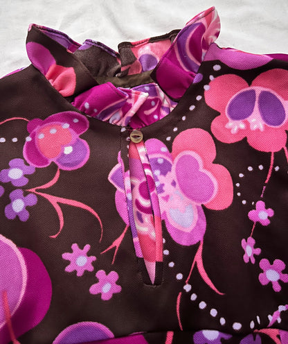 60s flower pattern dress, Size M