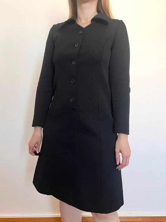 60s black textured dress, Size S-M