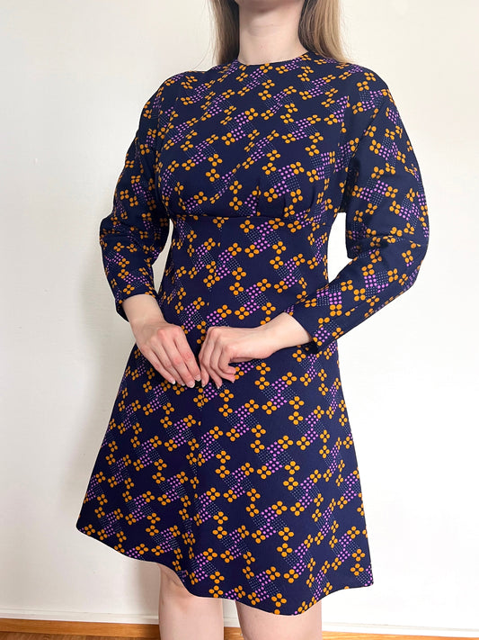 60s purple geometric dress, Size S-M