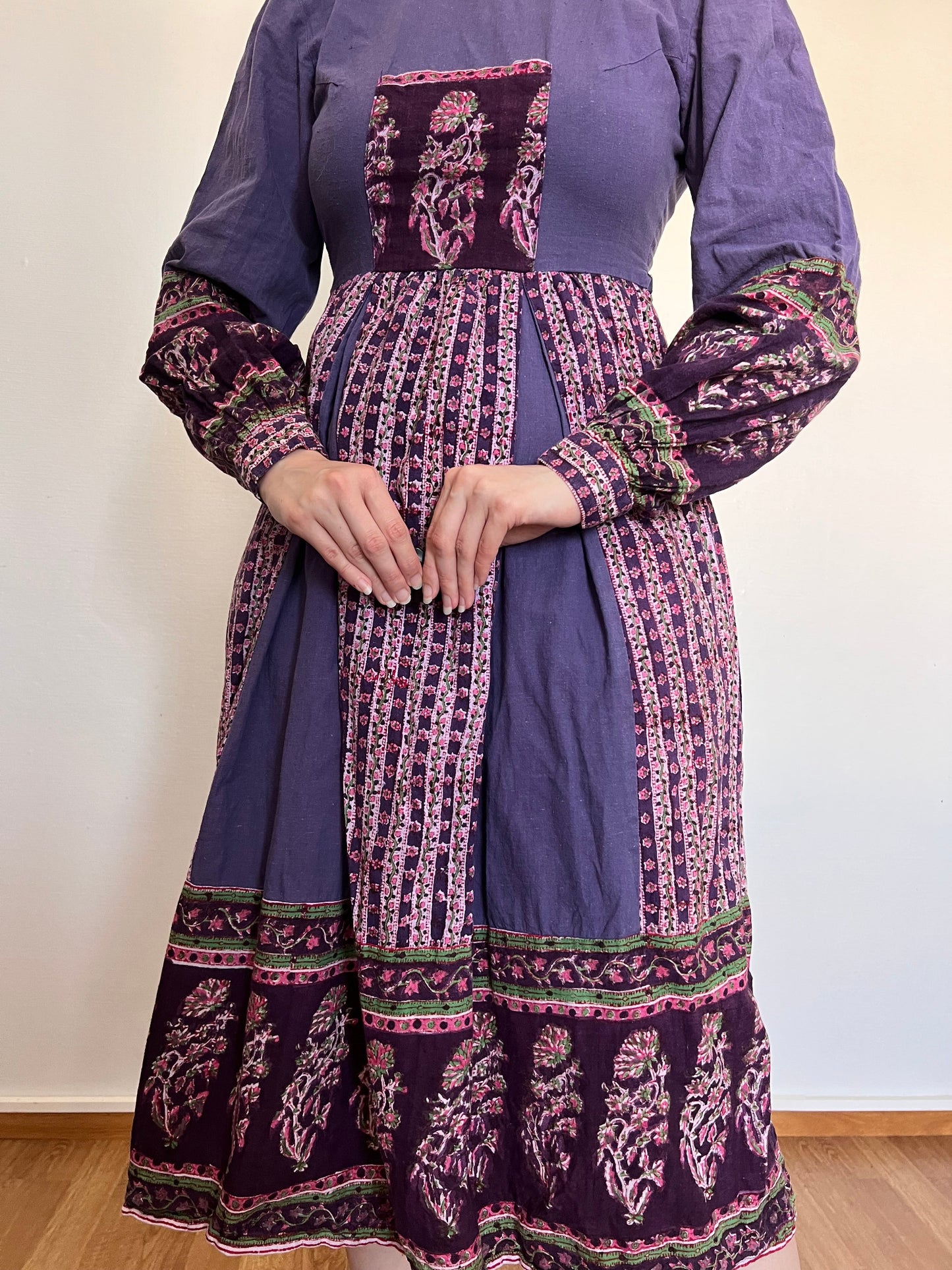 70s purple cotton dress, Size S