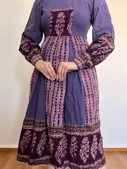 70s purple cotton dress, Size S