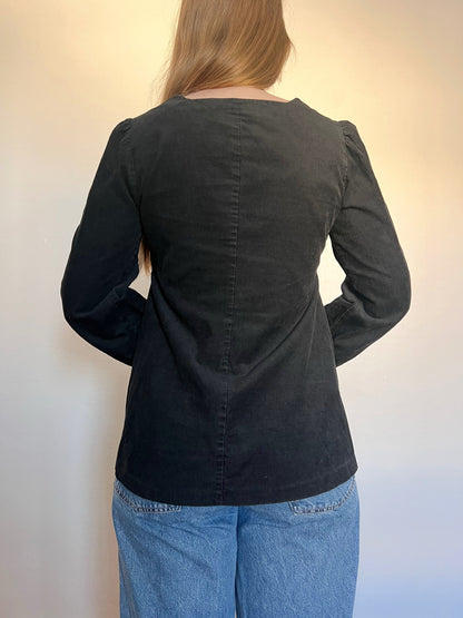 70s Pia & Paula black ribbed blouse, Size S