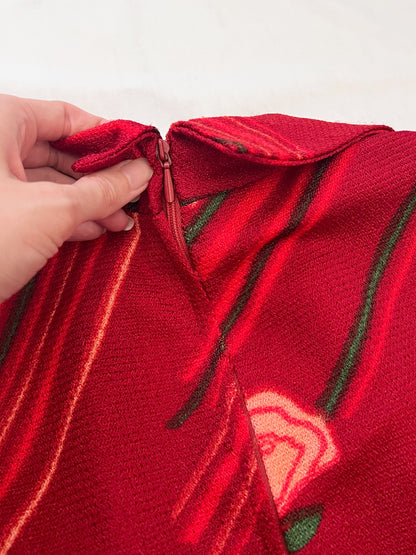 70s red flower maxi dress, Size M