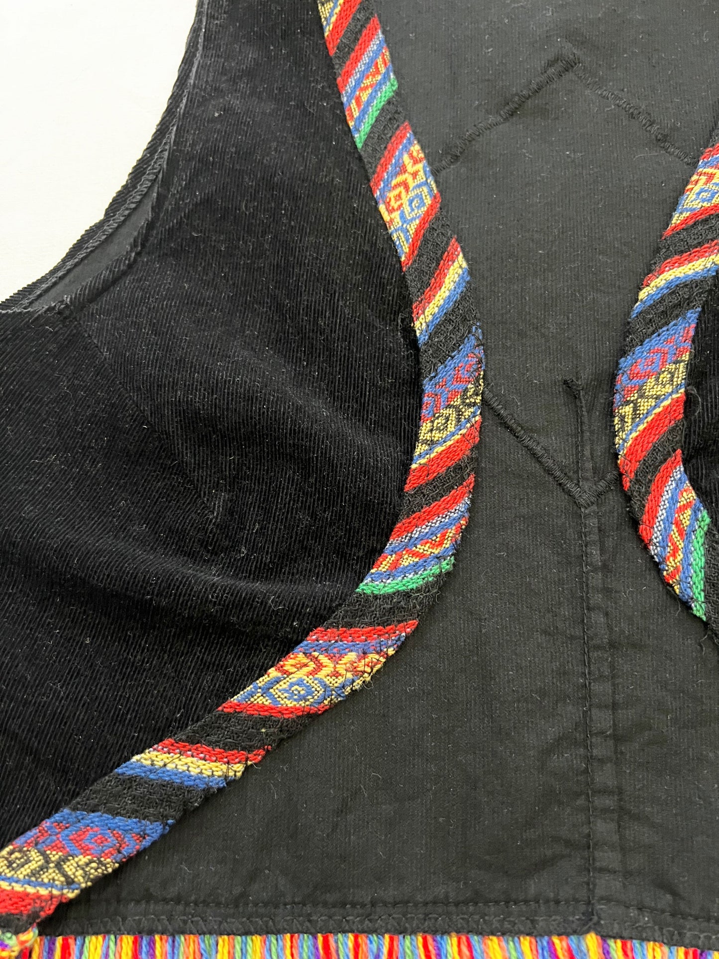 70s black vest with colorful fringe, Size XS