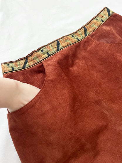 70s suede fringe skirt, Size S