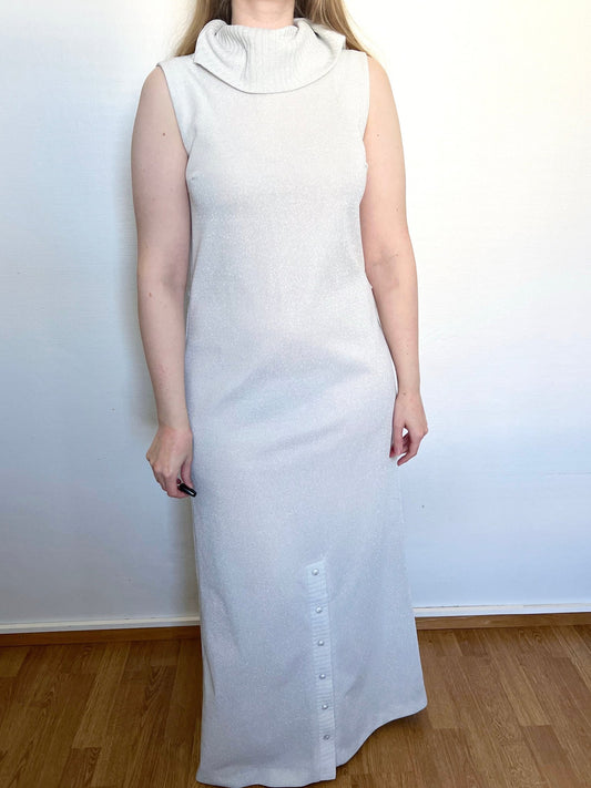 70s silver, shimmery maxi dress, Size S