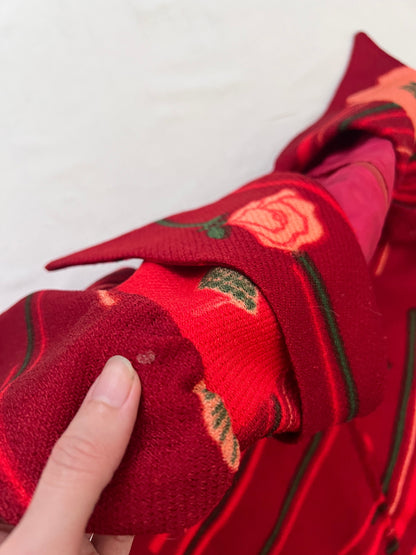 70s red flower maxi dress, Size M