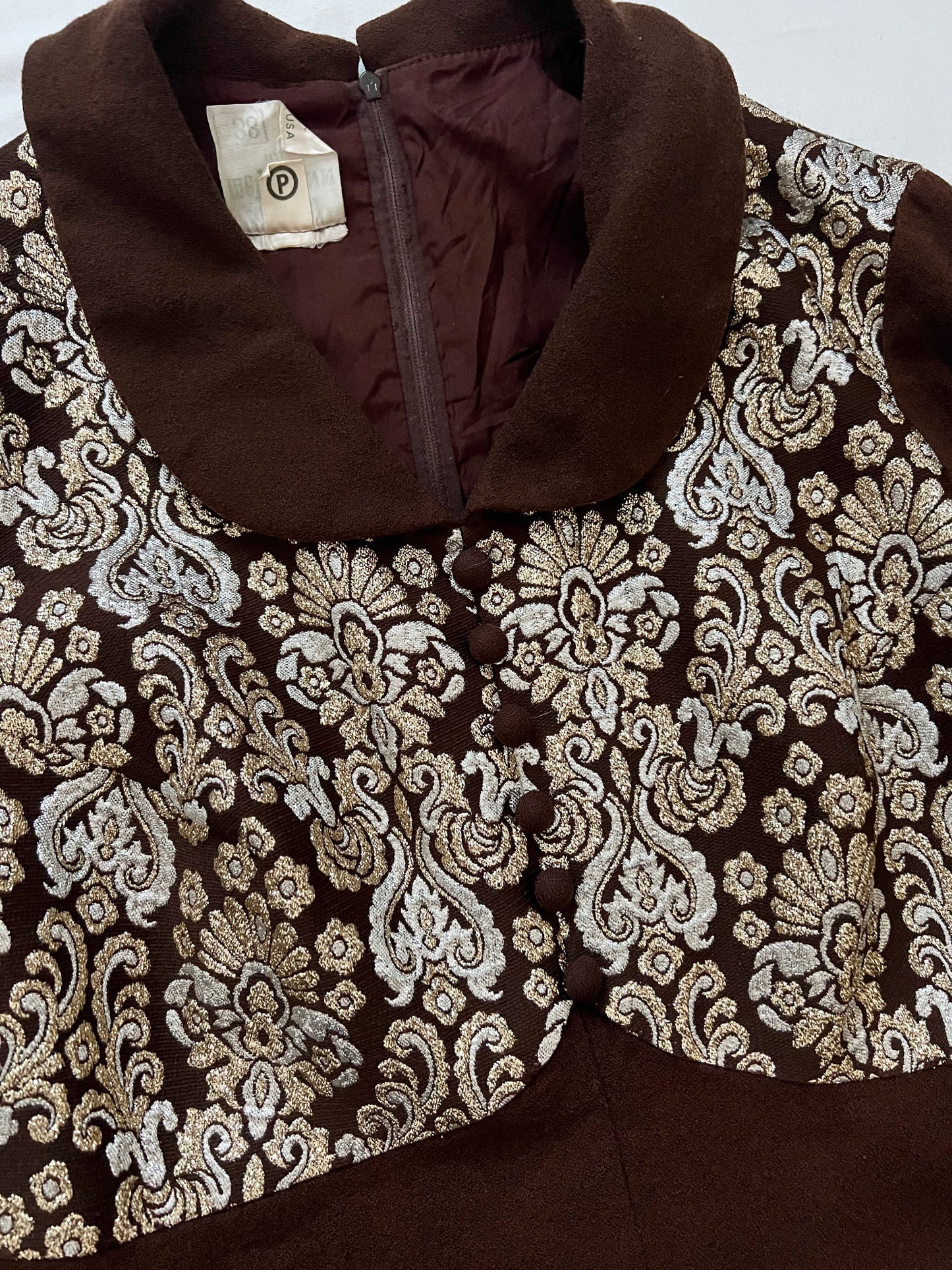 60s gold, silver and brown dress, Size S