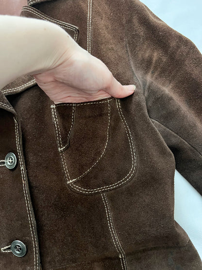 70s dark brown suede jacket, Size XS