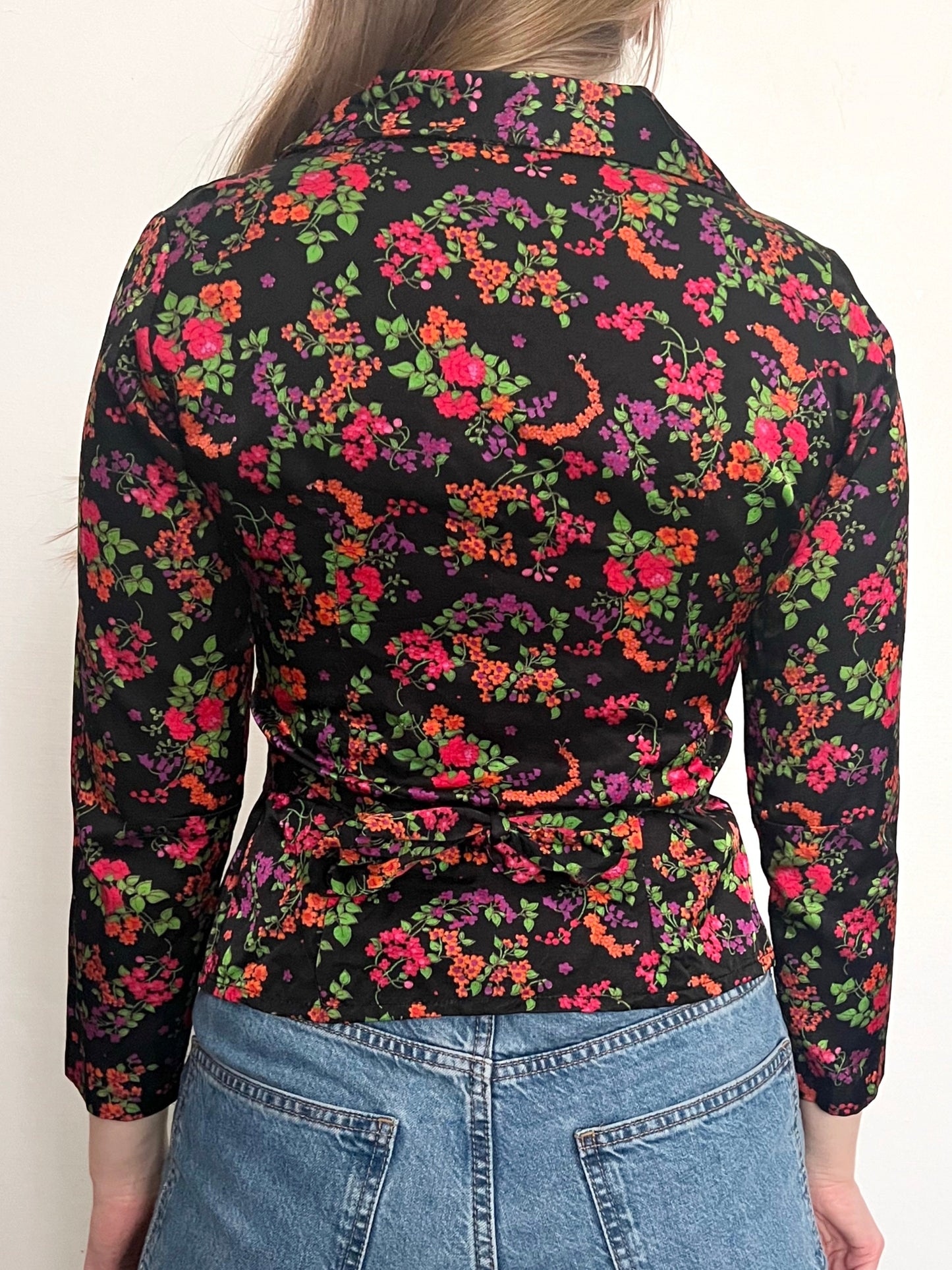 70s pointed collar floral bluse, Size XS-S