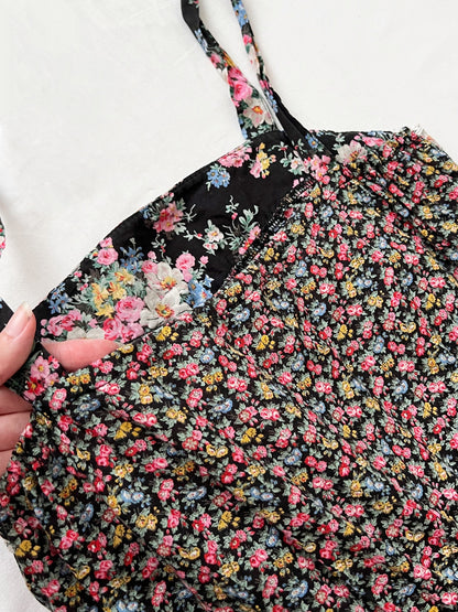 70s cotton floral sundress, Size XS-S