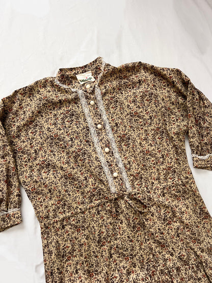 70s beige floral dress, Size XS-S