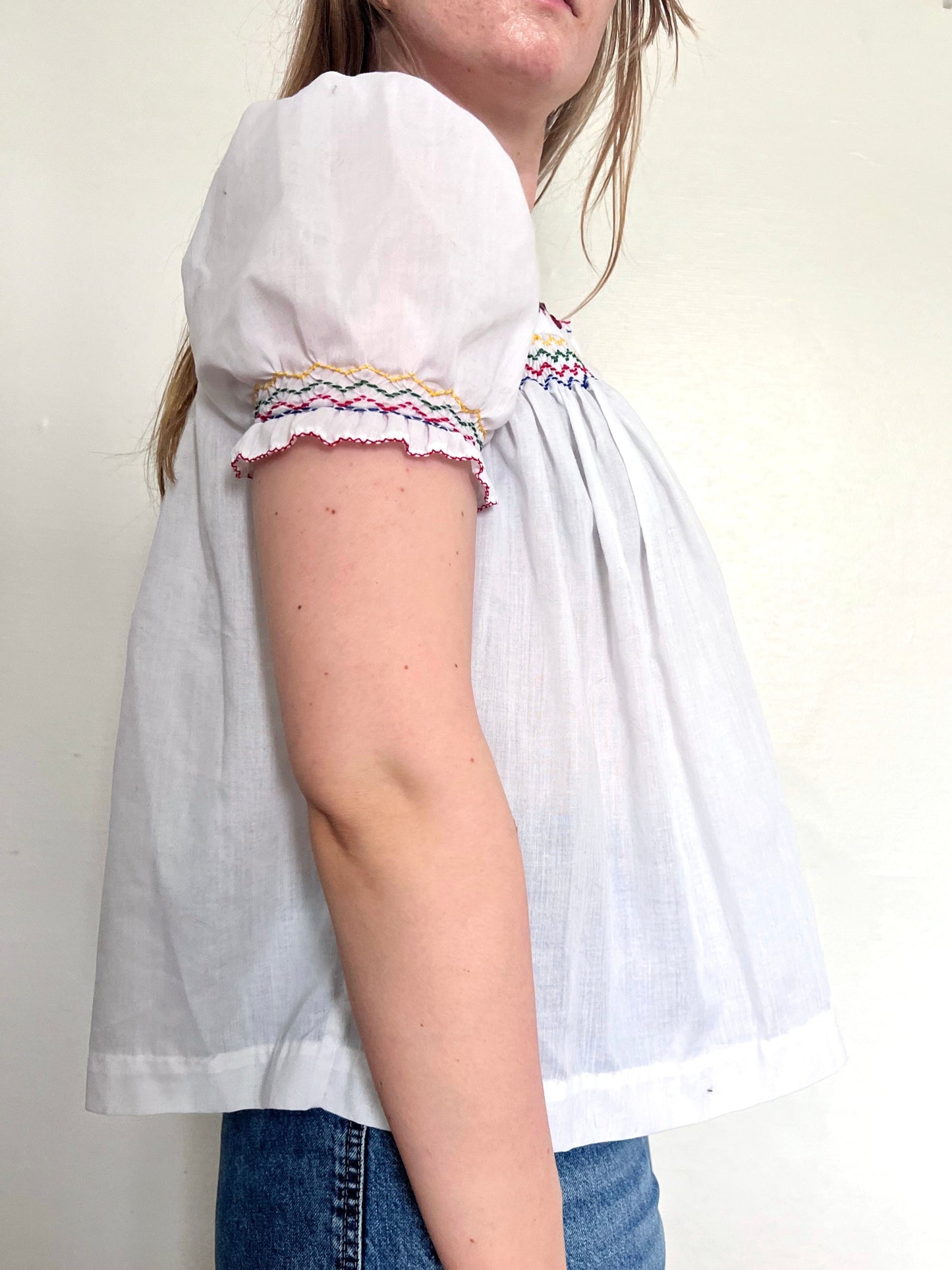 70s babydoll top with embroidery, Size S