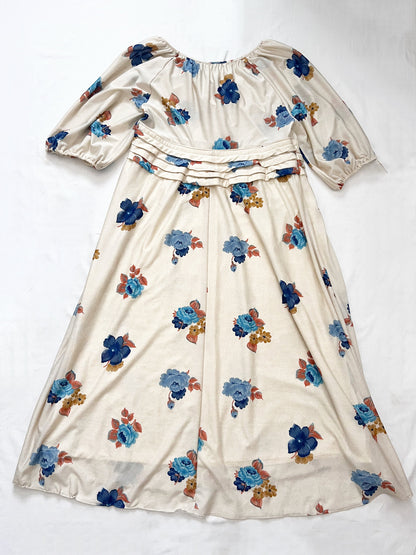 70s cream flower dress, Size L