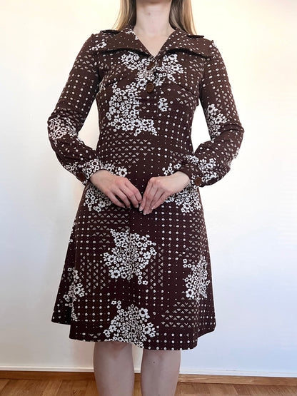 70s brown and white dress, Size S
