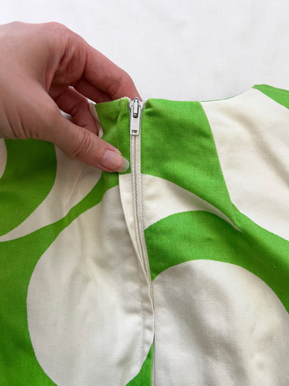 60s green & white mini dress, Size S-M