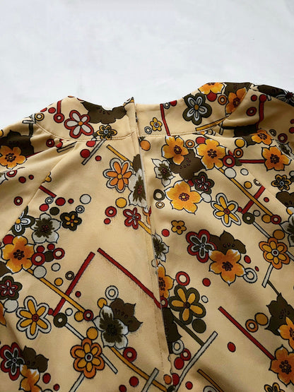 70s yellow flower dress, Size M-L