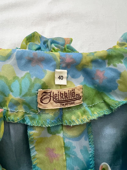 60s floral ruffle dress, Size M-L