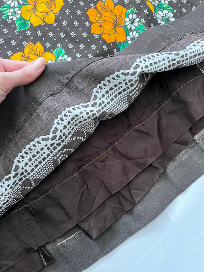 70s brown flower skirt, Size S
