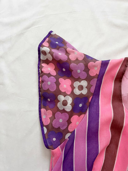 70s pink and purple flower power dress, Size S