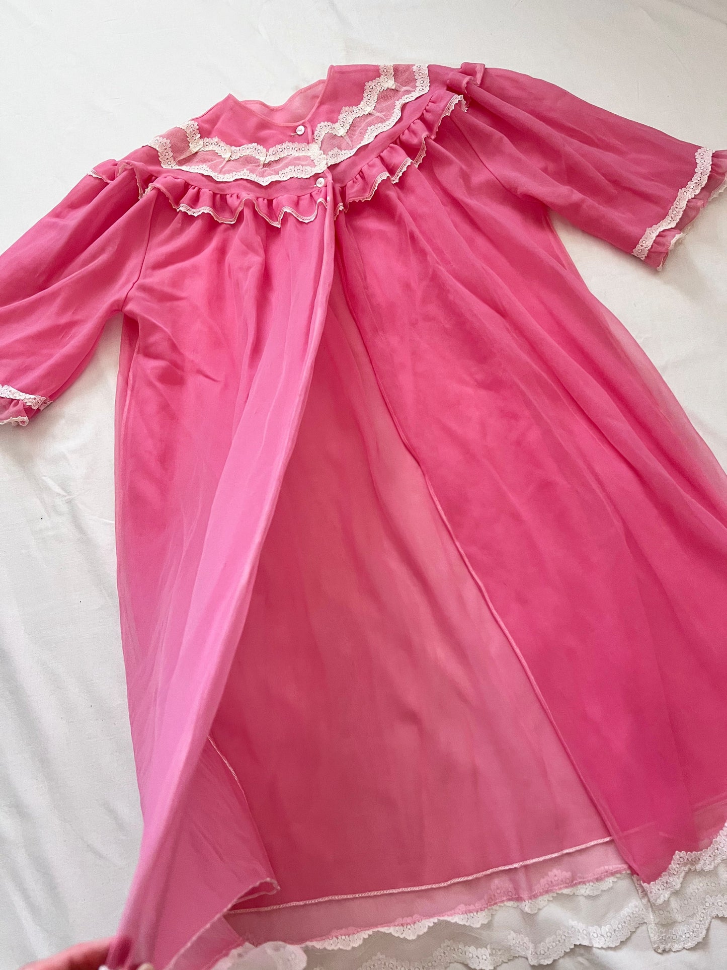 60s romantic pink peignoir set, Size L