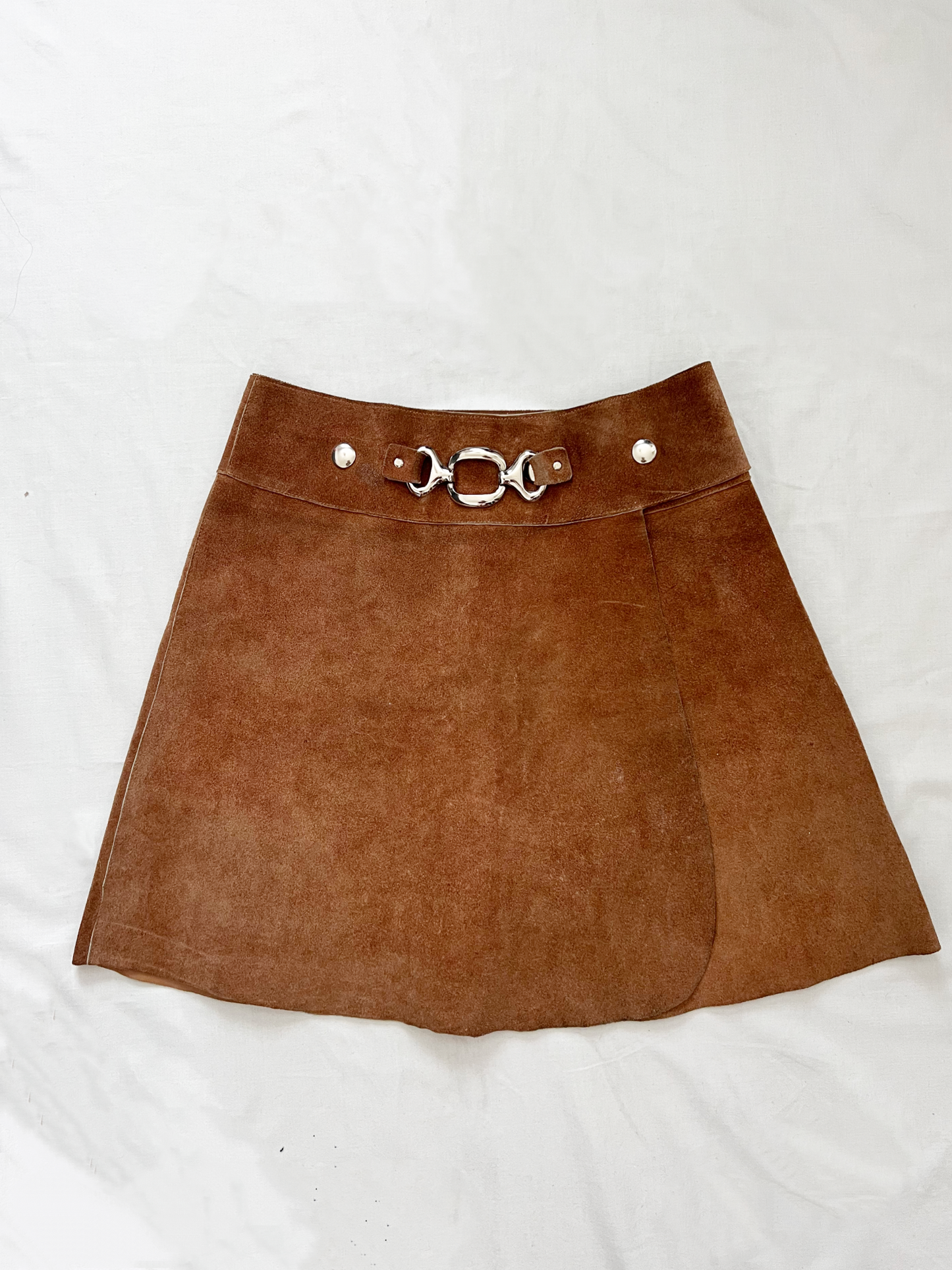 60s suede mini skirt with silver buckle, Size XS-S