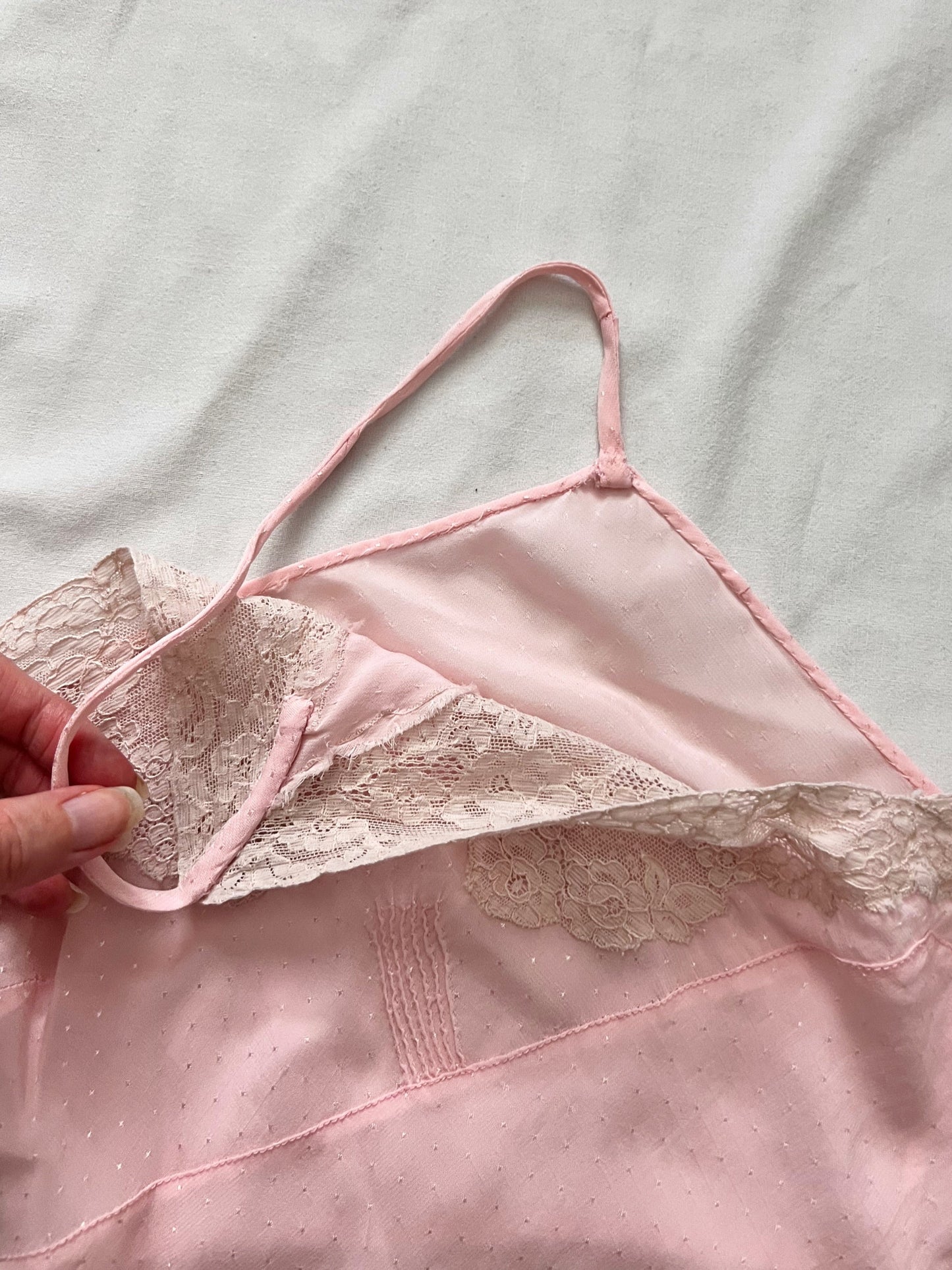 40s pink floral lace nightgown, Size L