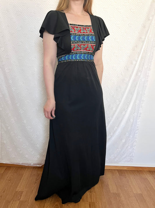 70s maxi flutter sleeves dress, Size XS-S