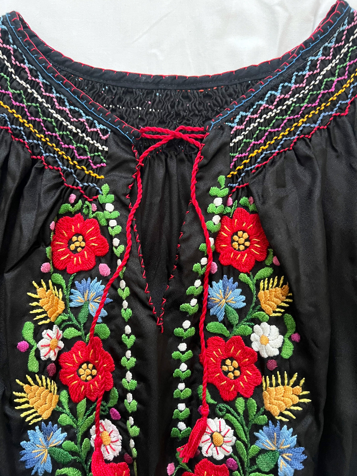 70s black Hungarian embroidery dress, Size S