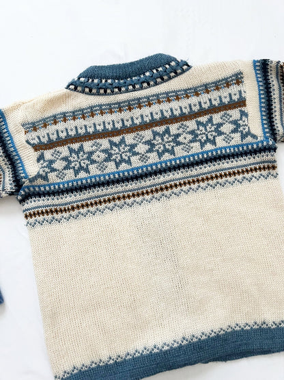 Blue & white Norwegian wool cardigan, Size L-XL