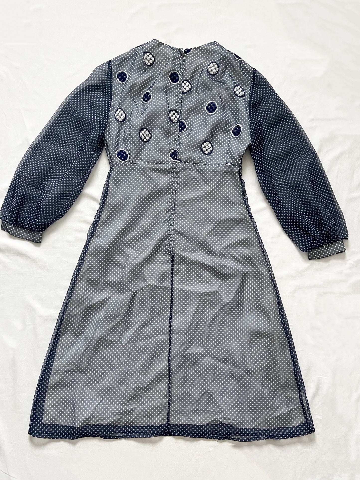 60s blue and white polka dot dress, Size XS-S
