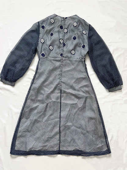 60s blue and white polka dot dress, Size XS-S