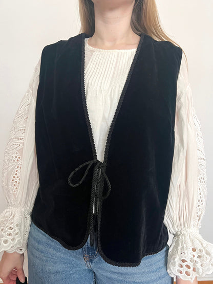 70s black velvet vest, Size XL